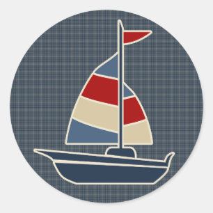 Sticker Rond Bleu nautique, Rouge, Crème Voilier Personnalisé