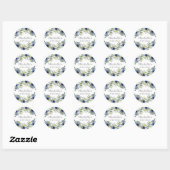 Sticker Rond Bleu Nuit Jaune Fleurs Aquarelle Anniversaire (Feuille)