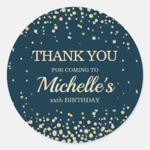 Sticker Rond Bleu Nuit Moderne Paillettes Dorées Anniversaire M