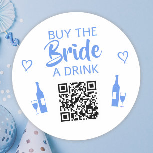Sticker Rond Bleu Offrez un Verre à la Mariée Code QR Enterreme