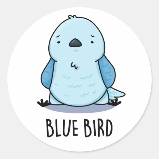Sticker Rond Bleu Oiseau amusant jeu animal (Devant)