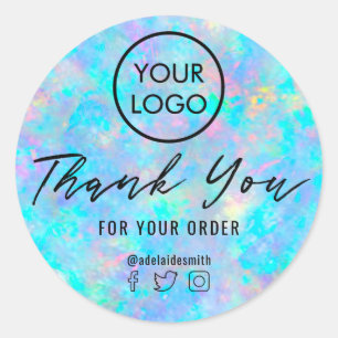 Sticker Rond bleu opal gemstone merci classique collant rond