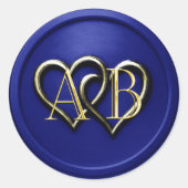 Sticker Rond Bleu Or Deux Cœurs Monogramme Or (Devant)