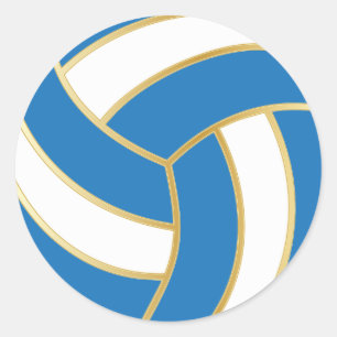 Sticker Rond Bleu, or et volley-ball blanc