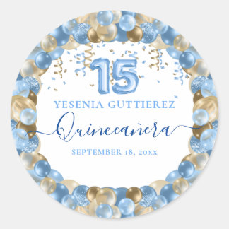 Sticker Rond Bleu or étincelle Quinceañera Balloon
