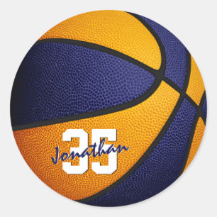 Sticker Rond bleu orange garçons filles équipe de basket couleu
