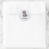 Sticker Rond Bleu ours brun mignon (Sac)