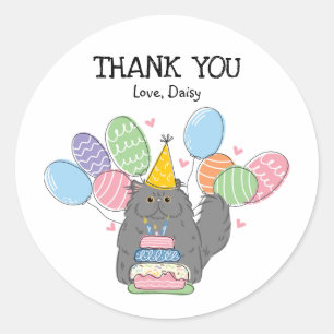 Sticker Rond Bleu Perse Chat Anniversaire Favoriser Tags Sticke