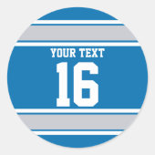 Sticker Rond Bleu personnalisé et bandes de sport argent (Devant)