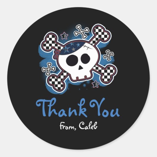 Sticker Rond Bleu Plaid Skull Crossbones Party Favoriser Sticke (Devant)