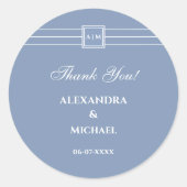 Sticker Rond Bleu poussière blanc Mariage moderne Merci (Devant)