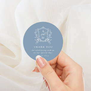 Sticker Rond Bleu Poussiéreux Crête Vintage Mariage Remerciemen
