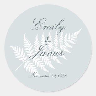 Sticker Rond Bleu Poussiéreux Fougère Blanche Minimaliste Botan