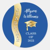Sticker Rond Bleu profond | Gold Graduate Wave Grad Casquette (Devant)