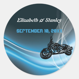 Sticker Rond Bleu road biker mariage Enregistrer la date autoco