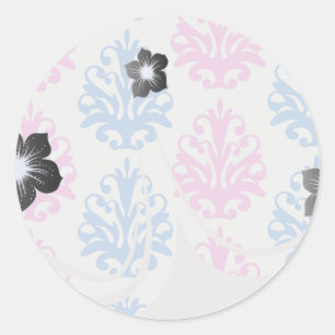 Sticker Rond bleu rose blanc damassé