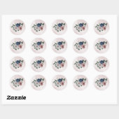 Sticker Rond bleu rose blanc vert fleuri mariage (Feuille)