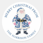 Sticker Rond Bleu rose Chinoiserie Toile Santa Claus Noël (Devant)