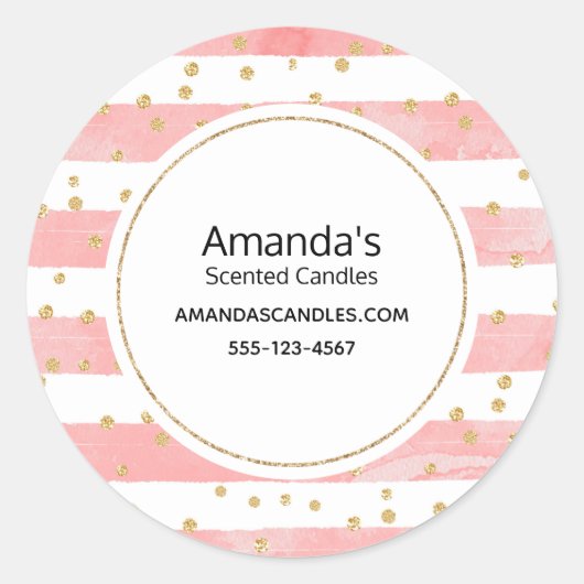 Sticker Rond Bleu rose | Faux Gold Confetti Business (Devant)