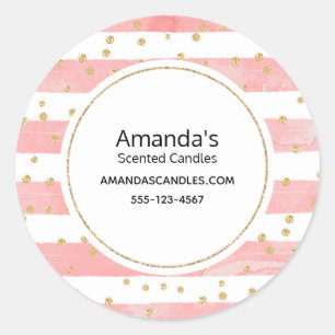 Sticker Rond Bleu rose   Faux Gold Confetti Business