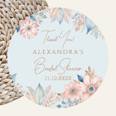 Sticker Rond Bleu rose Floral Boho Chic Fête des mariées Merci