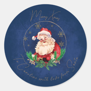 Sticker Rond Bleu Rouge Père Noël Classic Vintage Noël