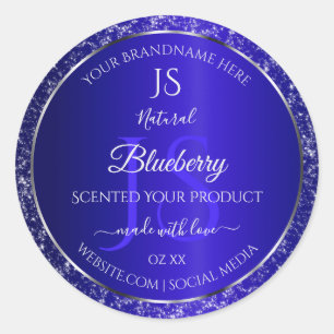 Sticker Rond Bleu royal avec initiales de Parties scintillant É