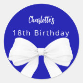 Sticker Rond Bleu royal blanc Bow Anniversaire (Devant)