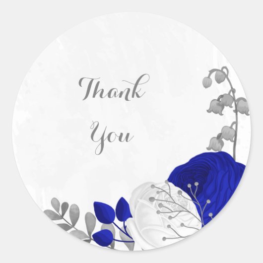 Sticker Rond bleu royal et fleurs blanches argent (Devant)