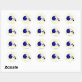 Sticker Rond bleu royal et fleurs blanches or (Feuille)
