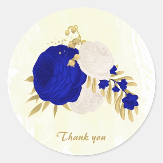 Sticker Rond bleu royal et fleurs blanches or (Devant)