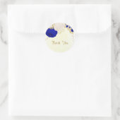 Sticker Rond bleu royal et fleurs blanches or (Sac)