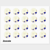 Sticker Rond bleu royal et fleurs blanches or (Feuille)