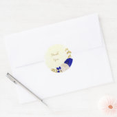 Sticker Rond bleu royal et fleurs blanches or (Enveloppe)