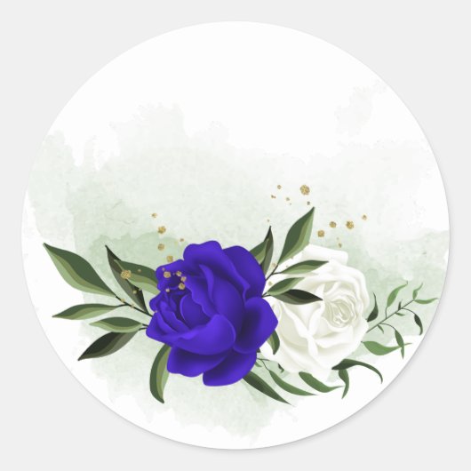 Sticker Rond bleu royal et fleurs blanches verdure (Devant)