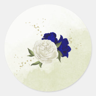 Sticker Rond bleu royal fleurs blanches mariage