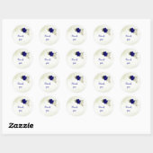 Sticker Rond bleu royal fleurs blanches mariage (Feuille)