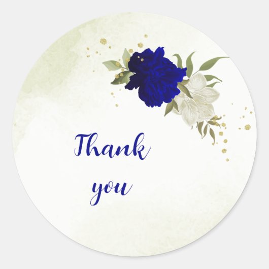 Sticker Rond bleu royal fleurs blanches mariage (Devant)