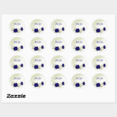 Sticker Rond bleu royal fleurs blanches mariage (Feuille)