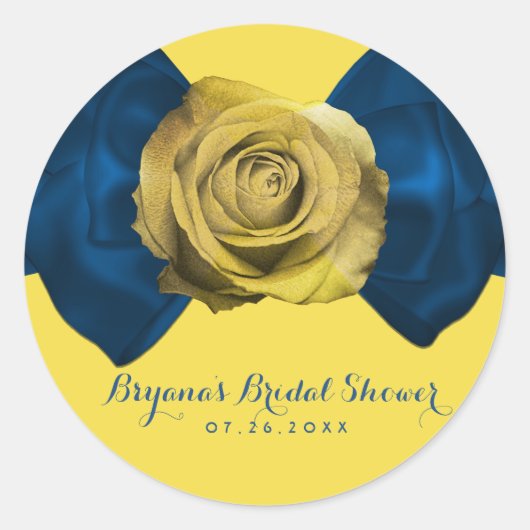 Sticker Rond Bleu Ruban Bow & Rose Jaune N'IMPORTE QUELLE COULE (Devant)