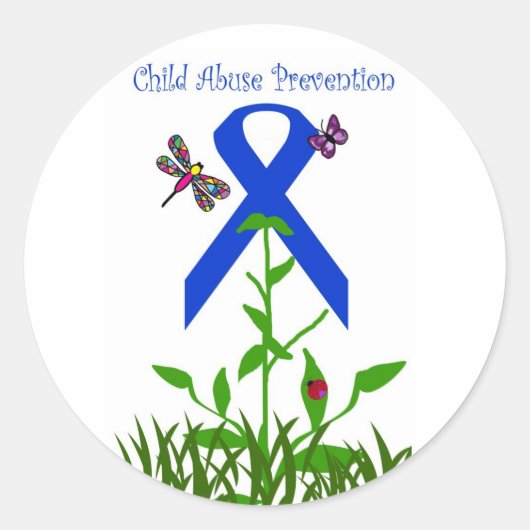 Sticker Rond Bleu ruban fleur Enfants Lutte contre la maltraita (Devant)