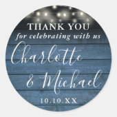 Sticker Rond Bleu Rustique Chaîne Lumières Mariage Favoriser Me (Devant)