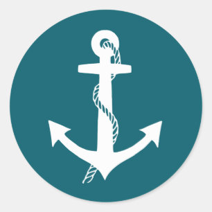 Sticker Rond Bleu sarcelle classique et ancre de voile blanche