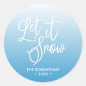 Sticker Rond Bleu Script laissez neiger hiver vacances (Devant)