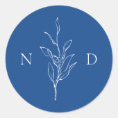 Sticker Rond Bleu simple élégant feuille mariage (Devant)