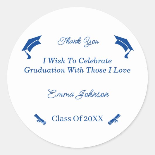 Sticker Rond Bleu Simple Et Blanc Customisé Graduation (Devant)