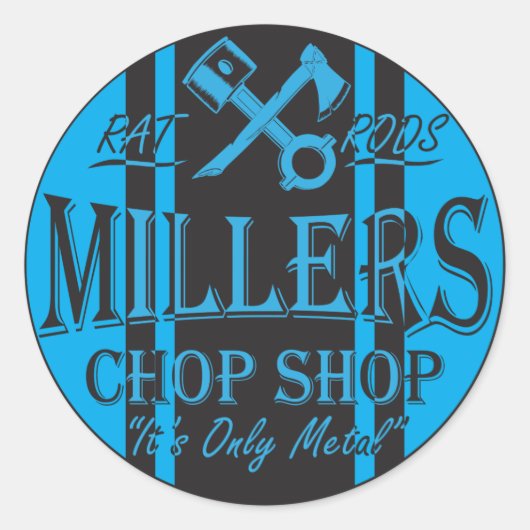 Sticker Rond Bleu SS bandes Hot Rods Logo (Devant)