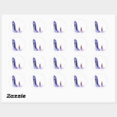 Sticker Rond Bleu Stiletto Chaussure et bâton à lèvres (Feuille)