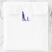 Sticker Rond Bleu Stiletto Chaussure et bâton à lèvres (Sac)