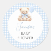 Sticker Rond Bleu Teddy Ours Bow Balloon Baby Garçon Douche (Devant)